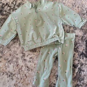 Cat & Jack Light Green Kids Pajama Set with Floral Design